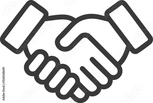 Black and white simple handshake icon representing agreement and partnership