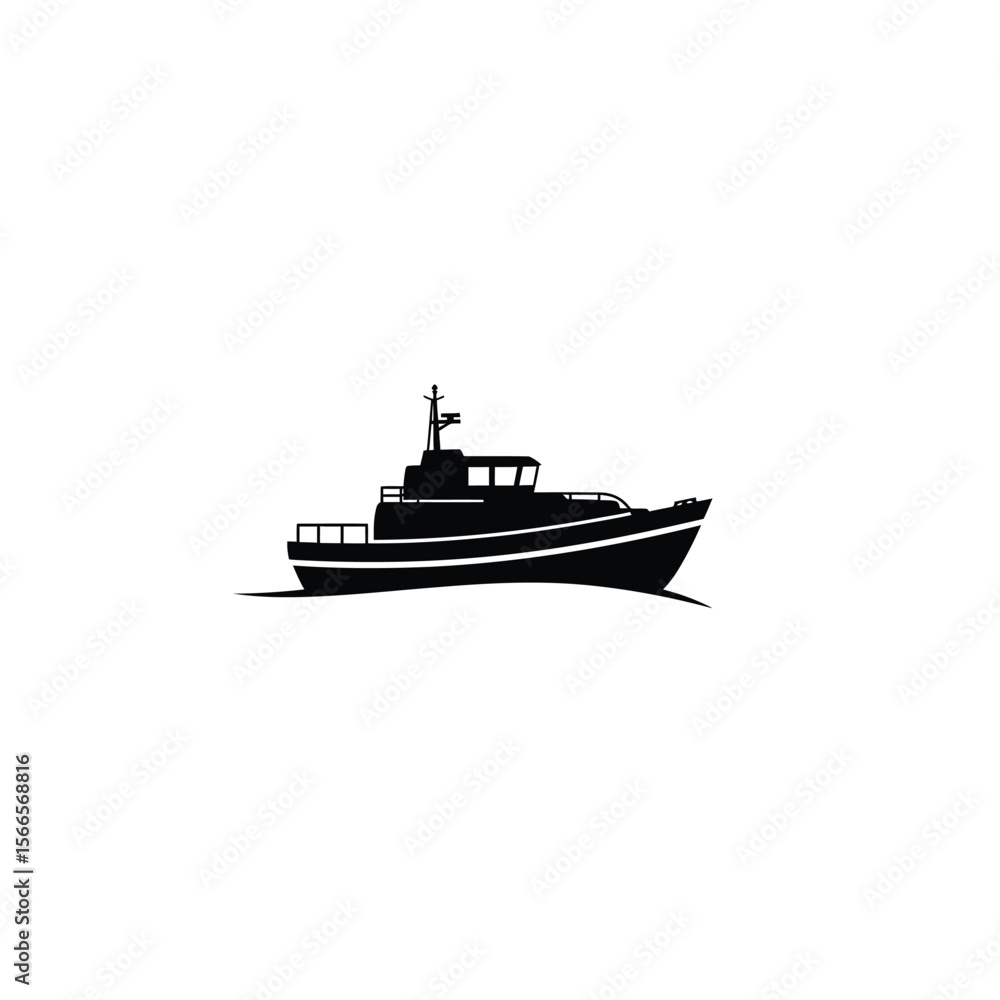 Fototapeta premium Elegant Silhouette of a Motorboat Nautical Vessel Icon