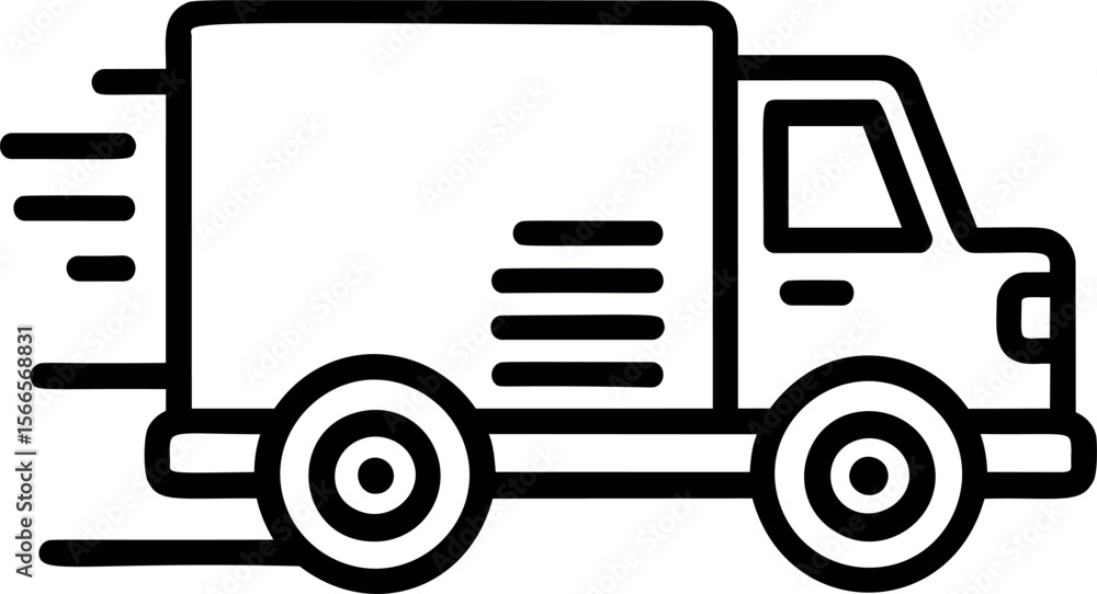 Simple black and white line icon of a fast delivery truck moving swiftly Simple black and white line icon of a fast delivery truck moving swiftly