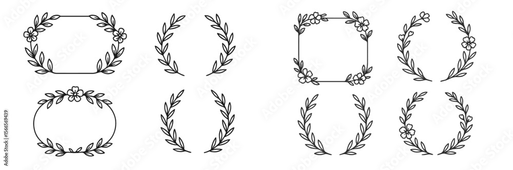 Naklejka premium Elegant floral frame designs for invitations, cards, and decorations in black and white illustrations