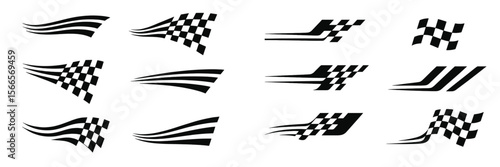 Graphic design elements featuring race flags and dynamic motion lines for automotive themes