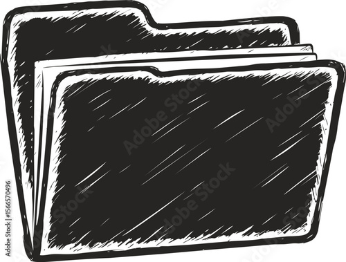 Black and white sketch of a folder with detailed crosshatch texture