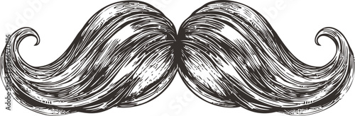 Vintage black and white illustration of a curled handlebar mustache