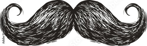 Curly black vintage handlebar mustache sketch with artistic texture