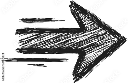 Black sketched arrow pointing right with dynamic motion lines