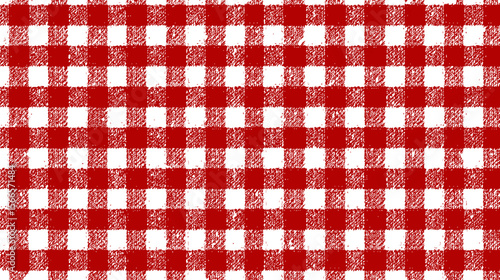 Red and white gingham checkered pattern background with a textured effect