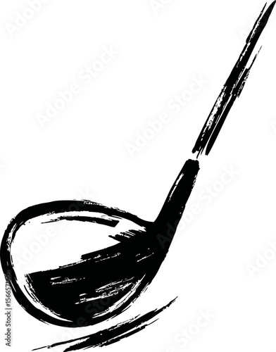 Bold black brushstroke depicting a golf club head in abstract design