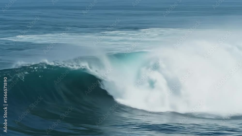 A large ocean wave cresting with its turbulent white foam contrasting against the deeper blue sea A large ocean wave cresting with its turbulent white foam contrasting against the deeper blue sea