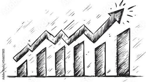 Sketch of a bar graph with rising trend and an arrow symbolizing growth
