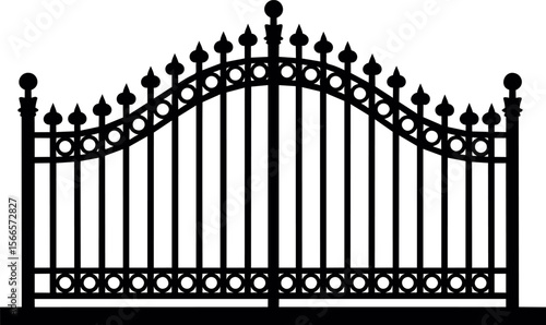 Elegant black wrought iron gate with decorative finials silhouette