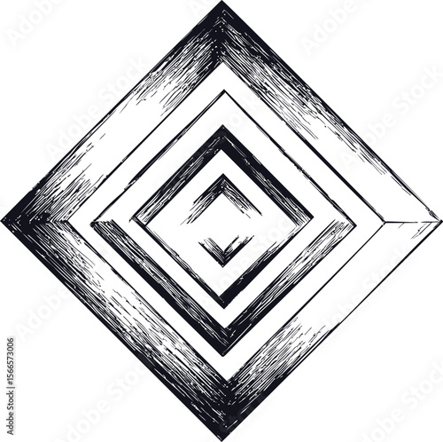 Abstract black and white geometric pattern of nested diamonds, concept art