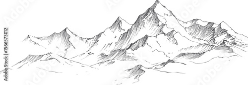Ink sketch of mountain range with sharp peaks