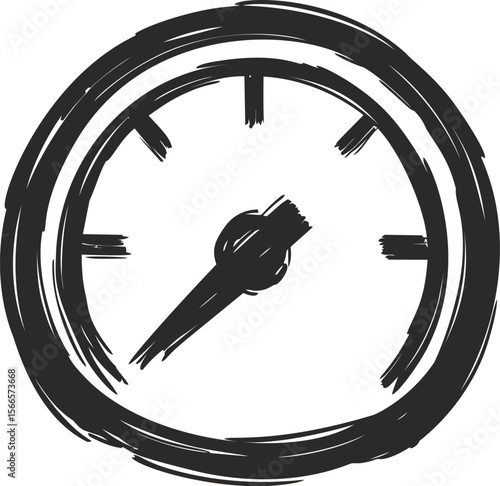 Sketchy black and white clock face with ink brush style and no hands