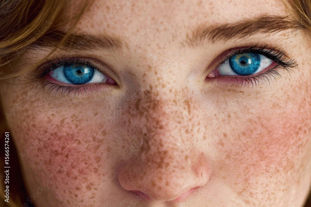 Fototapeta premium the intricate patterns of freckles on a young woman's face