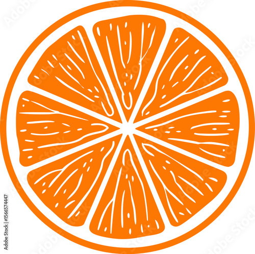 Orange slice in graphic vector illustration with bold orange and white design