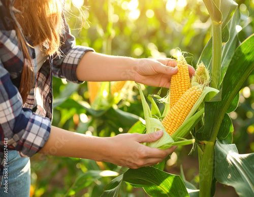 Farmers picking corn in the garden