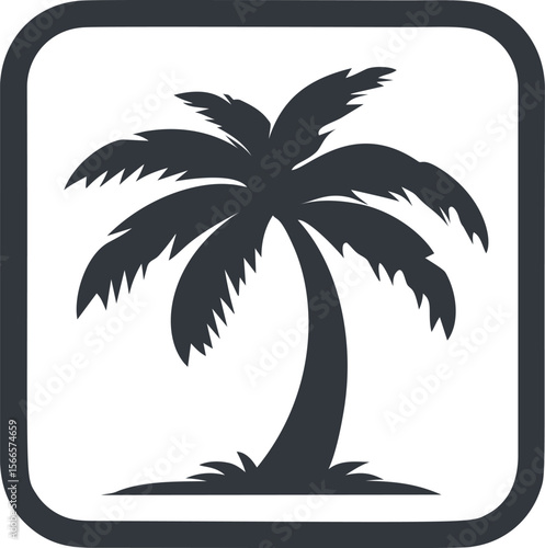 Silhouette of a single palm tree in black against