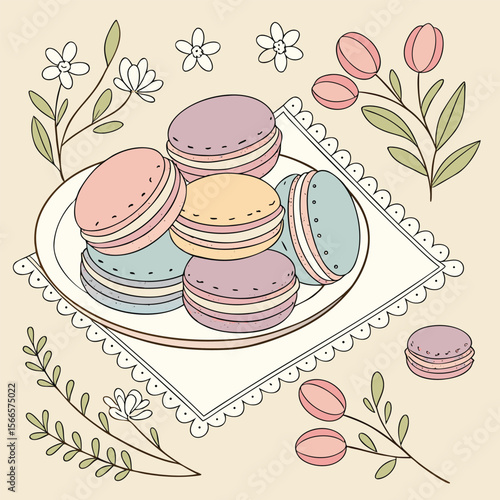 Pastel Colored Macarons on Easter Table - Spring Desserts