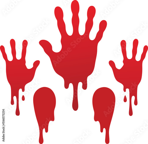 Blood splashes set drops of red liquid design element for