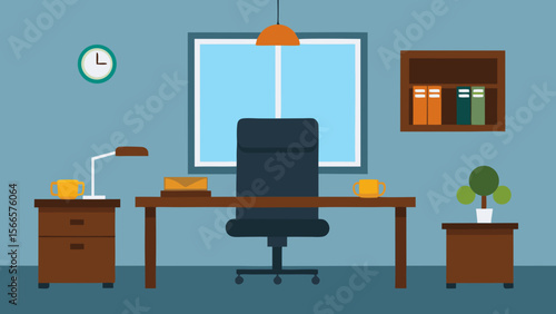 Modern home office living room interior design with nobody at the computer desk