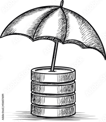 Hand-drawn barrel with umbrella shading it in a sketch style illustration