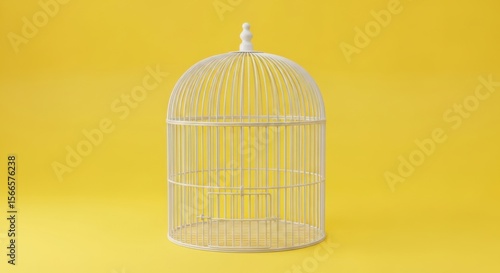 Birdcage Empty in Studio Shot on Yellow Background