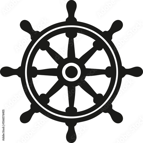 Black and white ship helm icon illustration