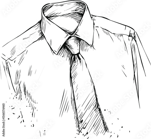 Illustration of a formal shirt and tie in black and white sketch style