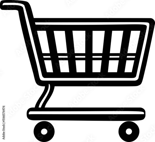 Black and white shopping cart icon for market themes
