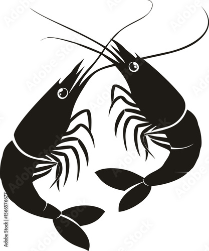 Stylized black silhouette of two shrimps, vector illustration