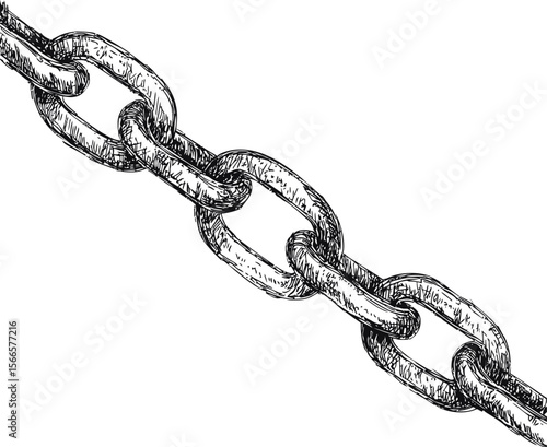 Sketch of an intertwined chain with detailed line art, monochrome ink drawing