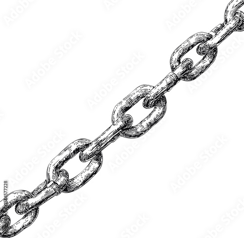 Detailed sketch of metal chain links with diagonal composition