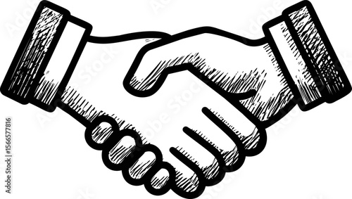 Illustrated black and white handshake symbolizing agreement and partnership