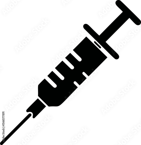 Black syringe silhouette vector icon, medical concept