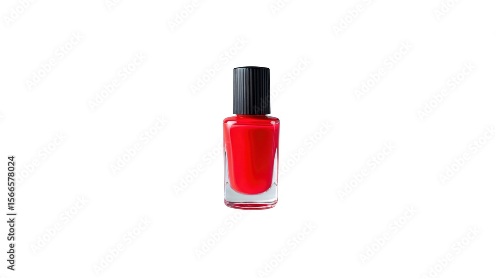 Vibrant Red Nail Polish Bottle on Transparent Background Vibrant Red Nail Polish Bottle on Transparent Background