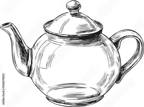 Detailed sketch of a glass teapot with lid and handle, vintage style drawing