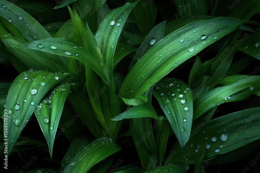 Fototapeta premium A Close-Up of Water Droplets on Lush Green Leaves