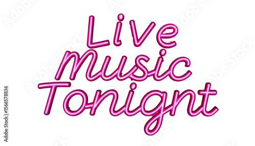 Live Music Tonight Sign PNG – Glowing Neon Style with Curved Lettering and Purple-Pink Light Effect, Isolated on White Background for Nightlife, Bars, Events, Concerts, and Promotions