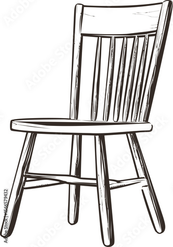 Illustration of a vintage wooden chair in black and white sketch style