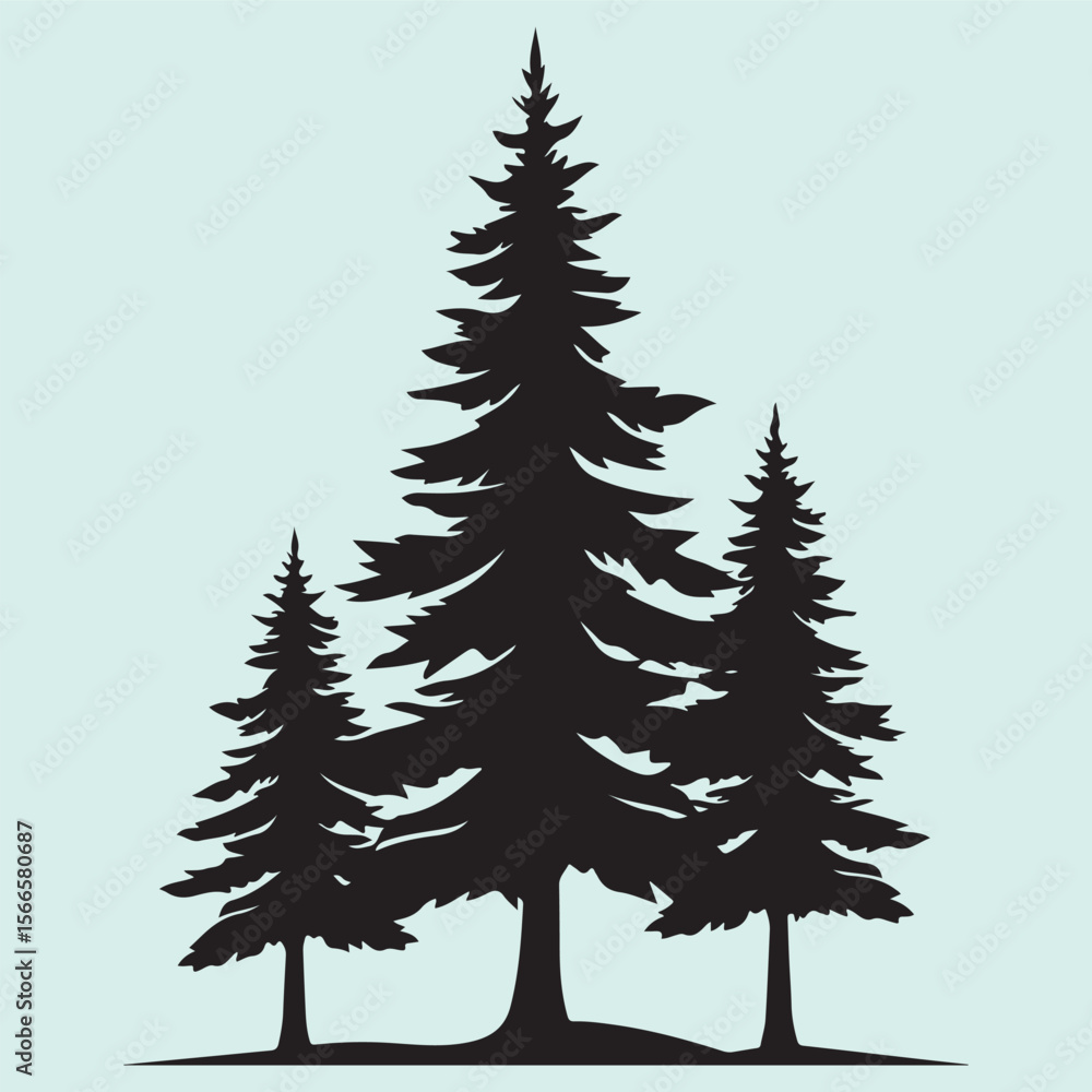 Fototapeta premium Pine Tree Branch Silhouette Natural Woodland Illustration