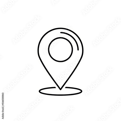 A simple black outline of a location pin with a circular center and a small shadow underneath it