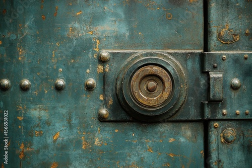 A metal plate with a gold strip. Metallic safe door representing security and protection. A solid steel vault for banking and storage highlighting the importance of safety and trust.
