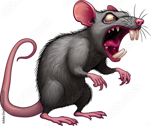 Evil, aggressive cartoon gray rat. Vector drawing