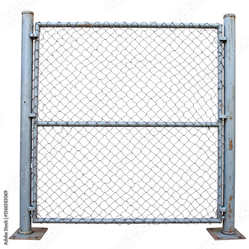 Chain link fence with rusted metal posts in outdoor setting  