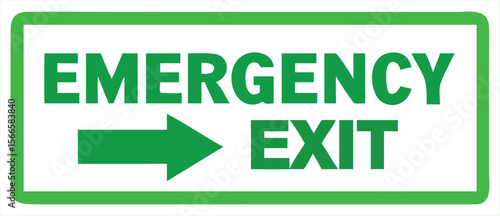 A green emergency exit sign with a directional arrow pointing to the right indicating the path to safety during an evacuation or urgent situation