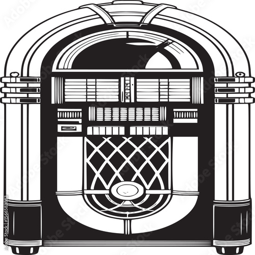 Vintage jukebox illustration retro music player design classic diner aesthetic old fashioned record machine on transparent background