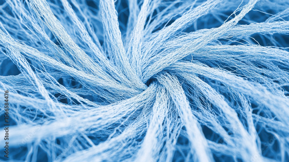 Obraz premium Abstract fiber structure in blue. Textile threads and cotton fabric texture background. Detailed close up surface for industry and art.