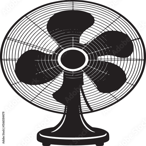 Black and white fan illustration for cooling and ventilation needs vintage style electric fan design on transparent background