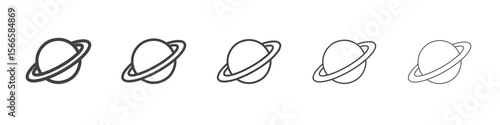 planet with ring icon flat thin illustration symbol