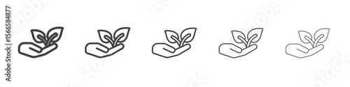 plant in hand icon flat thin illustration symbol